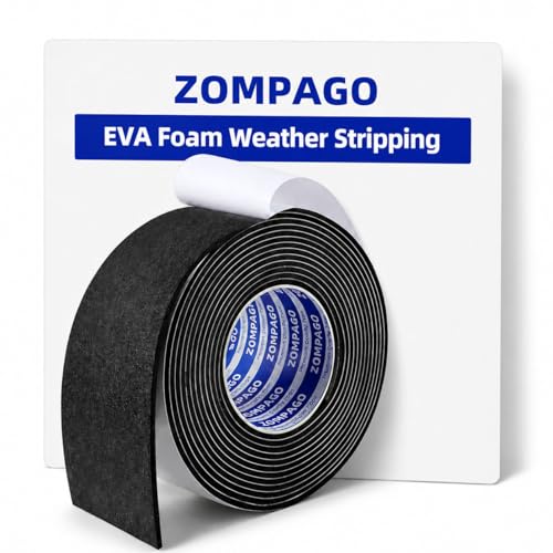 Image of ZOMPAGO Foam Tape Weather Stripping, 3.2in X16.4FT Black Single Sided Adhesive Rubber Seal Strip, Window Gap Filler & Door Seal Weatherstripping for Doors, Exterior Window Gasket Door Insulation