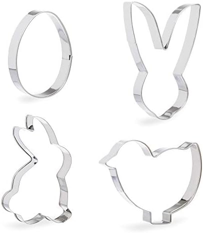 Invero® 4 Pack Easter Cookie Cutter Set with Bunny Chicken Egg Chick Rabbit Shapes Fondant Biscuit