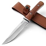 Omesio Messer Outdoor Survival Messer Jagdmesser Outdoor Messer mit Leder Holster, Scharfes Jagdmesser Bushcraft Messer Survival Camping Robust