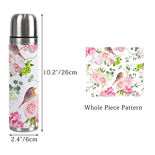 Vantaso Insulated Vacuum Flask Sports Water Bottle Cute Robin Birds Rose Peony Floral Flower Spring Summer Cup Mug 500Ml 17 Oz For Women Men Boys Kids Girls #TOP1