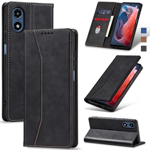 Image of Jasonyu Flip Wallet Case for Moto G Play 4G (2024),Leather Magnetic Folio Cover with Card Holder,Kickstand - TPU Shockproof Durable Protective Phone Case,Black