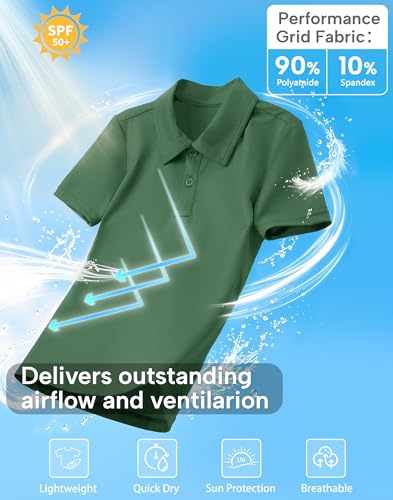 Image of MIVEI Kids' Performance School Uniform Polo Shirt Breathable UPF50+ | Youth Boys Girls Short Sleeve Golf Collared Shirts Grid Dry Fit Wrinkle Free Stretch Lightweight Cool Athletic Button Dress