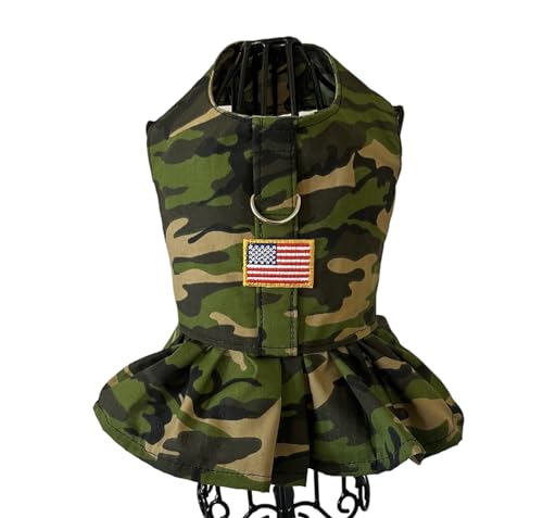 Camouflage Dog Dress with American Flag. Handmade. Multiple Sizes (M)