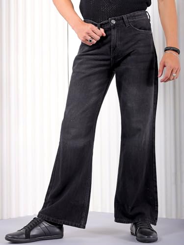 Image of The Indian Garage Co Men Bootcut Loose Fit Solid Mid-Rise Jeans