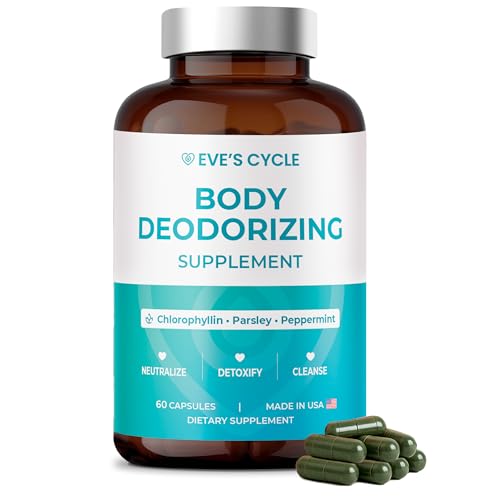 Body Deodorizing Supplement Natural Internal Deodorant Chlorophyll Capsules with Parsley & Peppermint 60 Vegan 500mg+ Pills Bad Breath Treatment for Adults & Cleanse Support Made in USA