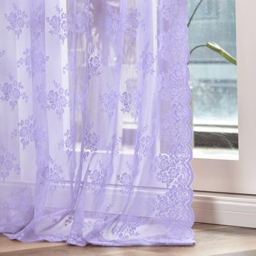 Kotile Light Purple Sheer Curtains 63 Inch Length 2 Panels Rustic...