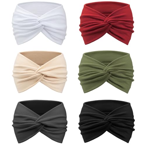 Image of DRESHOW 6 Pack Extra Wide Headbands for Women Large Turban Headband Boho Head Wrap Elastic Hairbands Hair Twisted Knot Hair Accessories
