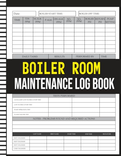 Boiler Room Maintenance Log Book: Daily Boiler Maintenance Logbook for