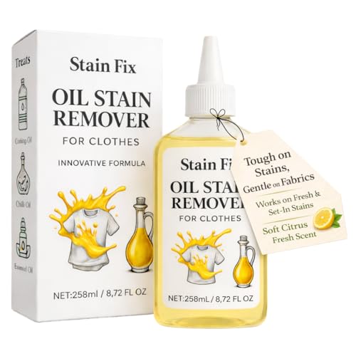Stain Fix Oil Stain Remover for Clothes (8.72oz) - Fabric Stain Remover For Cooking, Engine, Dried Oil And Grease Stains - Safe for All Fabric Types