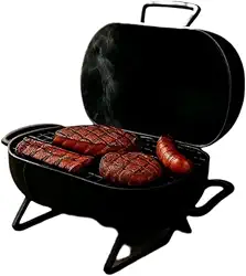 Churrasqueira Portatil A Bafo Tambor Mini Preta Comidas Aço Pintado