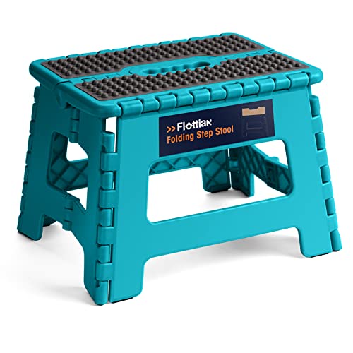 Image of Flottian 9 inch Folding Step Stool for Adults and Kids Holds Up to 300 lbs,Non-Slip Folding Stools with Portable Handle, Compact Plastic Foldable Step Stool for Bathroom,Bedroom, Kitchen Ocean Blue
