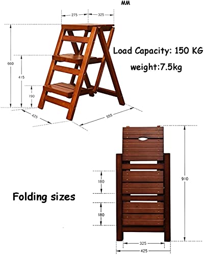 Escabeau pliant 3 marches bois portable et tabouret haut - 4