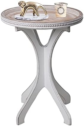 Jugty Wooden Round Side Table - Small End Table for Living Room, Bedroom, Balcony, Office Farmhouse Distressed Accent Tables Retro Bedside Table Home Decor, Easy to Assembly