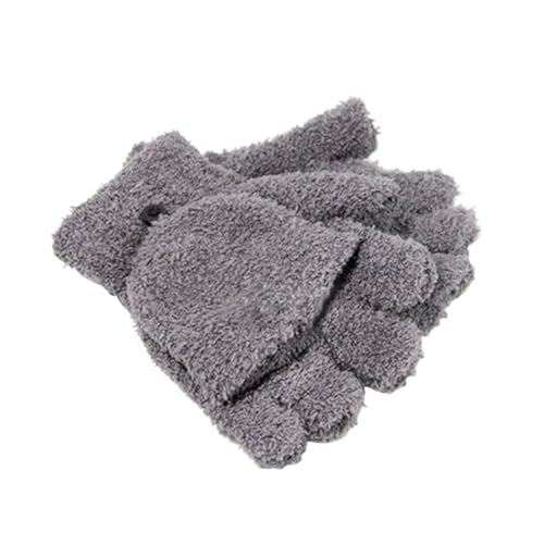 BESTYASH Half Finger Gloves Winter Warm Coral Mittens for Boys Soft Comfortable Short Gloves for Texting Tablet Use Stylish Grey