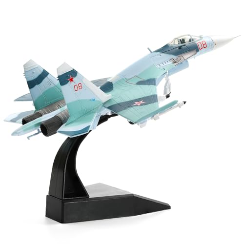 NUOTIE Sukhoi su-27 Flanker 1/100 Diecast Metal Aircraft Model Kit Soviet Union Military Fighter Alloy Pre-Build Airplane Model with Display Stand for Adults Collections or Gift