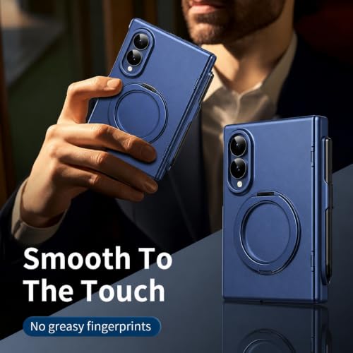 Image of amazon basics Armor Case for Samsung Galaxy Z Fold 8 with 360 Rotating Ring Stand, Built-in Screen Protector, Hinge Protection, and Included Stylus Pen (Matte Blue)
