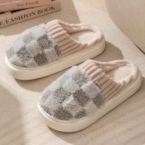 Fashion Cotton Slippers Ladies Warm Plush House Slippers Indoor Winter Plaid Slippers Fuzzy Slippers for Men and Women2