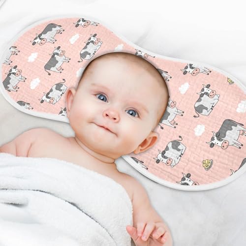 J JOYSAY Cow Bull Cloud Pink Baby Burp Cloths for Boys Girls Large 22''x11'' Cotton 4 Layer Drool Cloths for Drool Unisex one sizex44