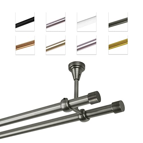 MDEKOR Gardinenstange 200 cm 2-läufig | Vorhangstange für die Deckenmontage Silber Grau aus Metall | Gardinenstangenset Ø 19mm MDEKOR Gardinenstange 200 cm 2-läufig | Vorhangstange für die Deckenmontage Silber Grau aus Metall | Gardinenstangenset Ø 19mm