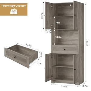 HIFIT Tall Bathroom Storage Cabinets, Farmhouse Linen Cabinet with 4 Doors & Wide Shelves & Drawer, 67” Tall Storage Cabinet Freestanding for Bathroom, Dining Living Room, Kitchen, Pantry, Brown, 1Pcs HIFIT Tall Bathroom Storage Cabinets Farmhouse Linen Cabinet with 4 Doors Wide Shelves Drawer 67 Tall Storage Cabinet Freestanding for Bathroom Dining Living Room Kitchen Pantry Brown 1Pcs