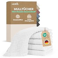 Laleni Spucktücher Baby im 5er Set aus Reiner Baumwolle - schadstofffreie Mulltücher Baby 70x70 - zert.saugstarke Mussellintücher weich - Musselin Tuch als Mullwindel - waschbare Mulltücher - Weiß