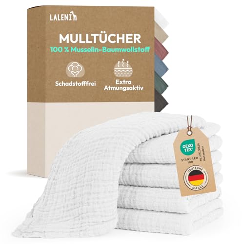Laleni Spucktücher Baby im 5er Set aus Reiner Baumwolle - schadstofffreie Mulltücher Baby 70x70 - zert.saugstarke Mussellintücher weich - Musselin Tuch als Mullwindel - waschbare Mulltücher - Weiß Laleni Spucktücher Baby im 5er Set aus Reiner Baumwolle - schadstofffreie Mulltücher Baby 70x70 - zert.saugstarke Mussellintücher weich - Musselin Tuch als Mullwindel - waschbare Mulltücher - Weiß