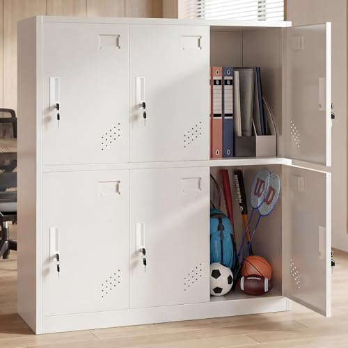 NBYTLT 6 Door Metal Office Storage Locker Cabinet, 39.4"x35.4" Durable Locker Storage Organizer, Metal Locker Storage for Gym, School and Home Locker, White