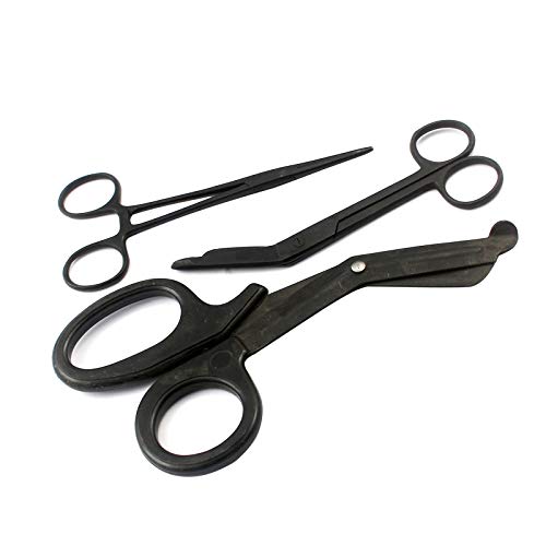 LAJA IMPORTS Tactical Black EMT/Paramedic Tools with Bandage Scissors and Shears Including Lister Scissors, and A HEMOSTAT CLAMP Ideal Gift for Paramedics, EMT, Firefighter, Police and Nurse