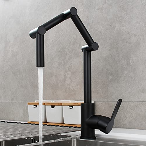 Tecmolog Deck Mount Pot Filler Faucet Brass Single Handle Kitchen Sink Rotating Faucet Black, Bb1231 #TOP2