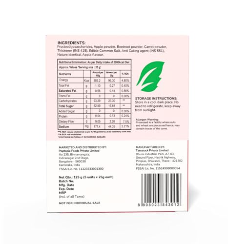 Image of Poptopia Apple Beetroot Carrot Smoothie Mix | Smoothie CHAMP | No Added Preservatives or Colors | A Quick, Nutritious, and Delicious drink | All Natural, 0% Sugar | Pack of 5 = 125gms = ~1Litre Fresh Smoothie | Ready in 15 seconds | 100% Vegan & Gluten free