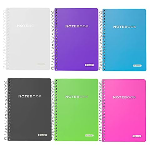 BAZIC Composition Book 100 Sheet 5" x 7" Poly Cover Spiral Notebook, Writing Journal Notebooks, Assorted Color 6-Pack Cover