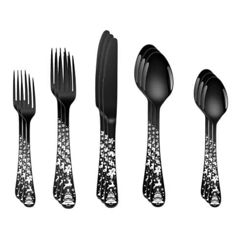 Image of Black Spoon Set for Dining Table, Stylish Spoon for Kitchen, Mirror Polished Tableware Eating Utensils, Everyday Use Cutlery, Flatware Cutlery Combo (15 Pieces, Color : Black)
