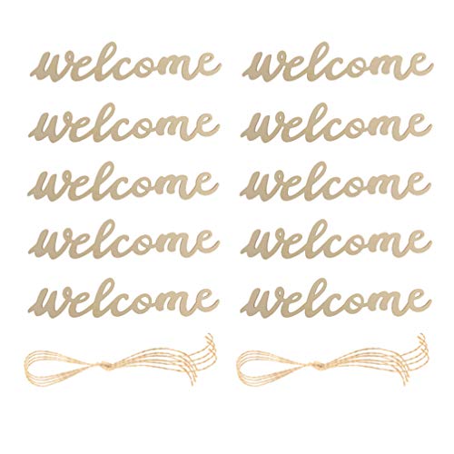 PRETYZOOM 10pcs Farmhouse Welcome Sign Cutout Unfinished Letter Sign DIY Block Words Door Wreaths Front Door Sign with 10pcs Lanyard for Home Wedding
