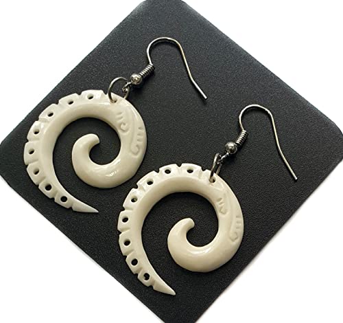 Hand Carved Bone Maori Peace Pendant Dangle Drop Hook Earrings Handmade Women Girl Jewelry Ba345-Aa #TOP2