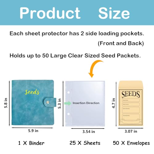 Seed Storage Organizer Binder, Seed Packet Organizer with 50 Clear Pockets - Image 2