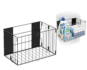 Clearcozy マグネット 収納バスケット 洗濯機横 洗濯機ラック 強力磁石 折りたたみ 収納棚 バスルームバスケット 吸着式 洗濯カゴ スチール製 省スペース 冷蔵庫 浴室 多機能 壁面収納 簡単設置 通気 フック5個付き (ブ...
