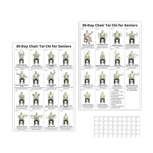 30-Day Tai Chi Chair Workout Chart for Seniors, Printable Wall