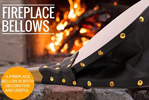 Wood Fireplace Bellows 17''X7.5'' With Hanging Leather Strap, Brown Air Bellower For Outdoor Bbq And Camping #TOP3