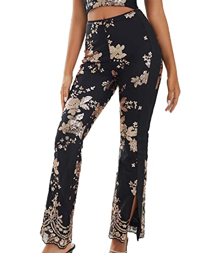 Pantalon à paillettes à fente latérale avec effet de brillance miroir unique