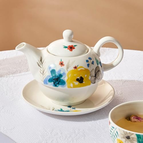 Juego de té de cerámica resistente al calor con tetera compacta y plato protector 6