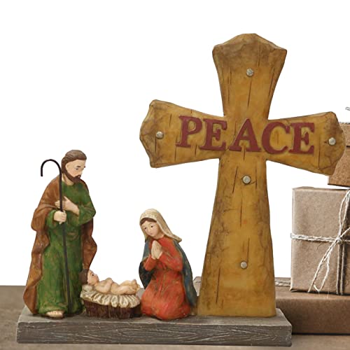 de presépio da paz, figura de presépio de cruz de resina | Enfeite de presépio de Natal, decoração d