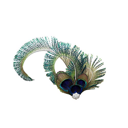 Fascinator Peacock Feather Hair Clips Flapper Headband Art Deco 20's Accessories for Women Green