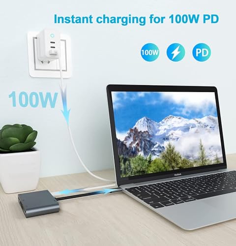 Image of USB HUB USB C Hub Multiport Adapter 5 in 1, USB C Dongle to 2 4K HDMI, VGA, USB C with 100W PD and USB A Docking Station for iOS and USB C Laptop Tablet PC (USB Type C to 5 in 1 Dual HDMI HUB)