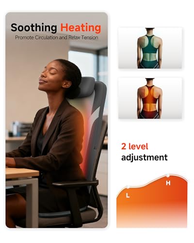 Image of Snailax Gifts for Men Women Chair Back Massager for Full Back Pain Relief Deep Tissue, Vibration Heated Seat Cushion Long Track Dual 3D Shiatsu Rollers, 3 Height Settings Foldable Massage Chair Pad