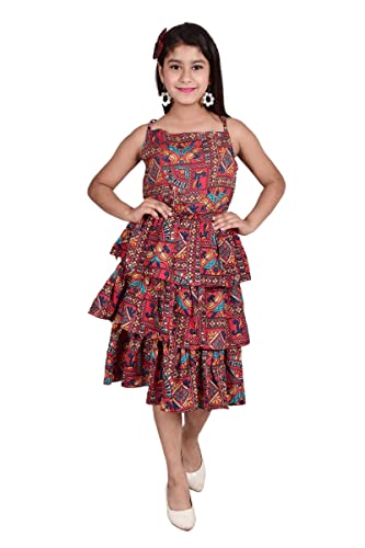 Image of Knee Length Crepe Layered Sleeveless Dress for Girls