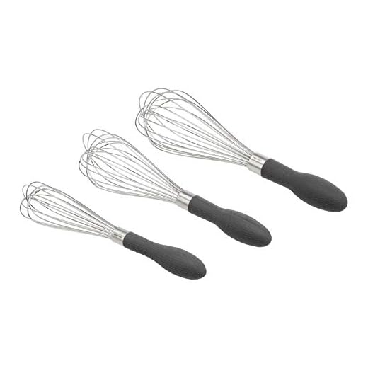 Amazon Basics Stainless Steel Wire Whisk Set for Cooking, Dishwasher Safe, 3 Piece, Black/Silver