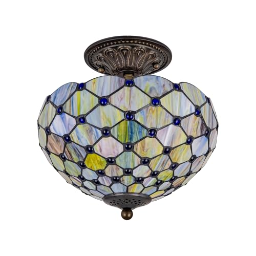 GILGGAK Pearls Style Tiffany Ceiling Light Fixture Stained Glass Semi