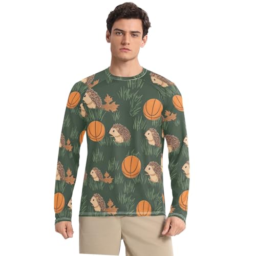 Bolaz Mens UV Protection Shirts Rash Guard Long Sleeve UPF 50+ Hedgehog Basketball Quick Dry S