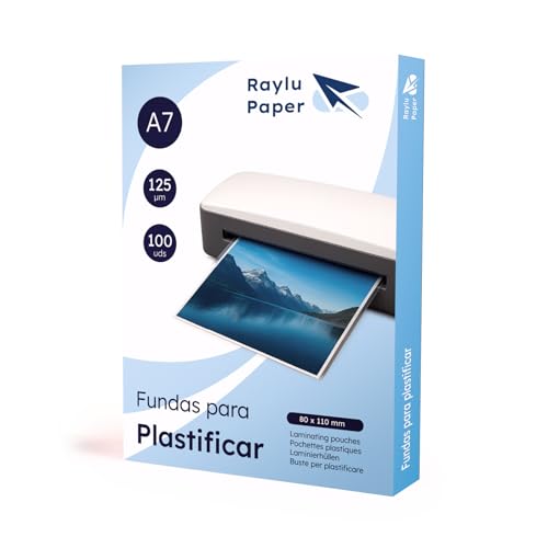 Raylu Paper® - Pack de 100 fundas para plastificar, transparentes, acabado brillante, láminas térmicas para plastificar, fundas para plastificadora, láminas de plástico (125 micras, A7)