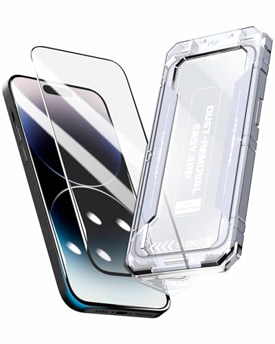 Image of Affix 2 Pack for iPhone 14 Pro Max Full Coverage Tempered Glass, Screen Protector Guard with Easy Fix Installation Tool, 9H Hardness Shatterproof, HD Clear Scratch Resistant